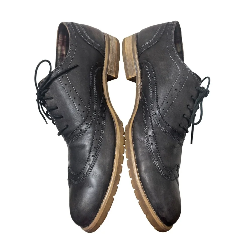 Bed Stu Wingtip Oxford Mens 13 Black Excellent Distressed Leather Brogue Shoe